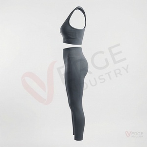 Conjunto de yoga sin costuras para mujer, leggings de cintura alta y largo completo, conjunto deportivo de 2 piezas - Product Image 3