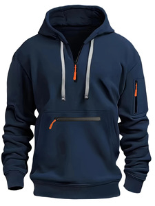 Sweat-shirt d'hiver pour homme avec fermeture éclair, logo personnalisé sur le devant, tissé, solide, coupe-vent, respirant, 400g coton, fitness, entraînement - Product Image 4