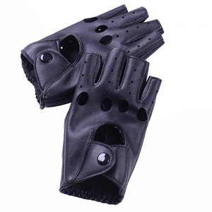 Classic Retro <b>Fingerless</b> Black Leather <b>Gloves</b> – Soft Sheepskin Perforated Design – Breathable Half-Finger Style for Cycling, - Product Image 3