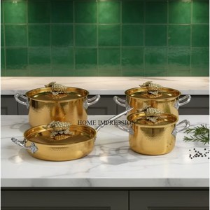 Premium Quality High Grade Gold Plated Grapes Ornate Lids Luxury Cookware Stainless Steel Casseroles In Impressive Price - Product Image 2