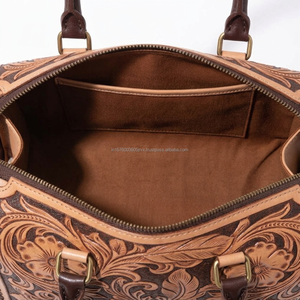 Nouveau sac de voyage en cuir véritable de haute qualité, orné de motifs floraux turquoise, style western cowgirl, sac bandoulière tendance, sac Speedy personnalisé - Product Image 4