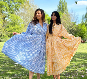 Pur coton Maxi robe indien bloc imprimé Boho coloré terreux Style élégant respirant confortable vêtements de jour taille naturelle - Product Image 6