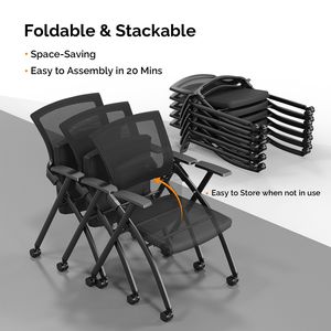 Sedia da Conferenza Impilabile con Ruote, Sedia da Ufficio Pieghevole con Schienale Reclinabile e Seduta Imbottita per Sale Formazione - Product Image 3