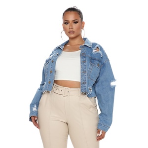 Chaqueta vaquera para mujer, chaqueta vaquera holgada de manga larga a la moda, chaqueta vaquera desgastada ajustada de gran tamaño para mujer - Product Image 1