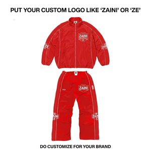 ZAINI ZI-095 Blouson coupe-vent décontracté personnalisé en polyester Taslon respirant 120 GSM avec capuche, panneaux à passepoil rouge et blanc, OEM ODM - Product Image 1