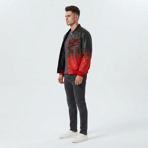 Men's PU Leather Varsity <b>Jacket</b> Premium Letterman Stylish Warm Men Vintage Leather <b>Jacket</b> for Winter Leather <b>Red</b> Black Gradient - Product Image 3