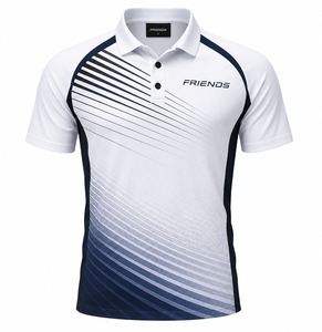 Polo sportif pour homme à manches courtes, imprimé géométrique, tissu tricoté à séchage rapide, blanc et bleu marine - Product Image 1