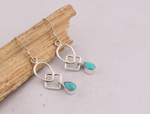 Wholesale 925 Sterling <b>Silver</b> Turquoise <b>Earrings</b> Natural Gemstone <b>Drop</b> <b>Earring</b> for Women Artisan Handmade Jewelry Supplier - Product Image 2