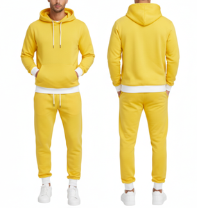 Ensemble de survêtement jaune pour homme OEM avec logo personnalisé, deux pièces, pantalon de jogging, poignets côtelés et coupe ajustée, vêtements de sport décontractés - Product Image 1