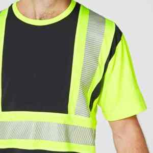 T-shirt de sécurité réfléchissant haute visibilité pour homme, vêtements de travail, noir, vert lime, manches courtes, polyester, séchage rapide, chemise décontractée d'été - Product Image 2