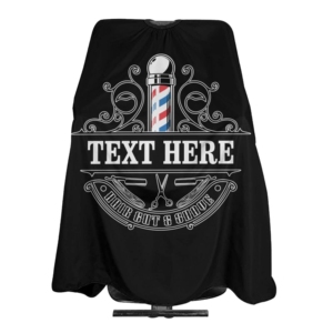 Cape de Coiffure Personnalisable Noire Imprimé Barbier Vintage Imperméable en Polyester Anti-Adhérent pour Coupe de Cheveux et Rasage en Salon avec Boutons Pression - Product Image 2