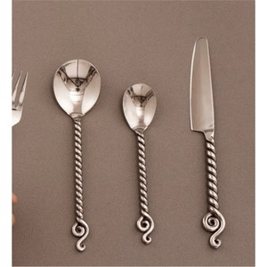 Juego de Cubiertos de Lujo de 20 Piezas de Acero Inoxidable, Forjado a Mano, con Mango Trenzado, Juego de Vajilla Plateada, Servicio de Vajilla Pulida a Espejo - Product Image 4