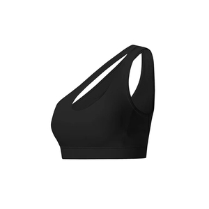 Soutien-gorge de sport asymétrique grande taille éco-responsable de haute qualité en Spandex/Nylon respirant noir pour femme - Product Image 6