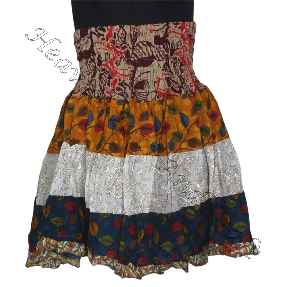 Mini jupe en coton pour femmes, avec imprimé chapelet, patchwork, style indien, pour le travail