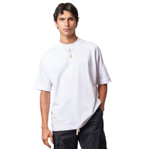 T-shirt blanc surdimensionné pour homme, manches courtes, col rond, coton, streetwear décontracté, imprimé logo sur la poitrine, tee-shirt d'été - Product Image 1