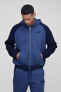 Survêtement de luxe pour homme, décontracté, automne-hiver, bicolore, raglan, fermeture éclair intégrale, deux pièces, sweat à capuche et pantalon de survêtement, logo personnalisé OEM - Product Image 4