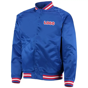 Custom Satin Windproof Varsity Bomber <b>Jacket</b> <b>Men's</b> Navy Silver Baseball Front Logo Embossed Printing Casual High Street Autumn - Product Image 5