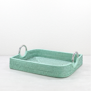 Bandeja de Servir de Ratán Tejida a Mano Ecológica con Asas de Madera, Organizador Rústico de Caña Natural para Té, Café y Aperitivos, Decoración para el Hogar y la Cocina - Product Image 2