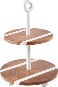 Wholesale Price Wooden Two Tier Cake Stand Gold <b>Handle</b> Dessert Display Tray Serving Decor Item for sale wood cake stands - Product Image 2