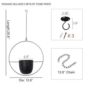 Pot de fleurs suspendu minimaliste moderne avec cadre métallique circulaire, finition noire en poudre, pour intérieur et extérieur - Product Image 4