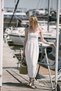 Vestido Largo de Playa para Mujer, Blanco, 100% Lino, Cuello Halter, Sin Mangas, Tirantes Finos, Corte A, para Vacaciones de Verano - Product Image 3