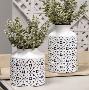 Handmade <b>Small</b> Iron Metal Vase <b>White</b> and Gold Flower Vase with Coastal Design Wedding <b>Table</b> Centerpiece Decorations - Product Image 3