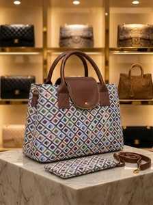 Geometric Jacquard Two Straps Shoulder Bag Set Waterproof Foldable Large Capacity with Zip Closure and Pouch for Daily Travel - Product Image 3