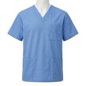 Blouse médicale bleu clair à col en V et manches courtes, tissu tissé, OEM, unisexe, usage hospitalier - Product Image 2