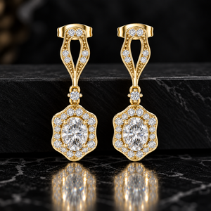Oval Cut Lab Grown <b>Diamond</b> 14K 18K Solid Gold Halo Drop <b>Earring</b> DEFVVS Solitaire <b>Dangle</b> <b>Earring</b> Bridal Wedding Jewelry Wholesale - Product Image 1