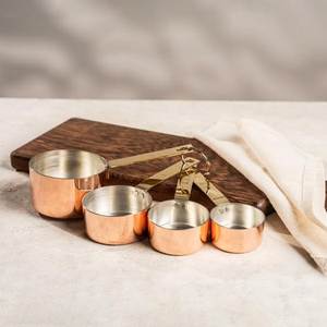 Tazas Medidoras de Cobre Puro de Primera Calidad con Asas de Madera para Repostería Profesional, Utensilios de Cocina, Proveedor Mayorista - Product Image 1