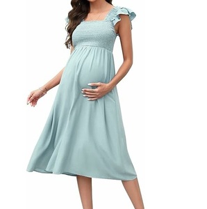 Breathable Custom Women Maternity Chiffon Floor-Length Ladies Sleeveless <b>Elastic</b> Waist Square Collar Nursing Maternity <b>Dresses</b> - Product Image 1