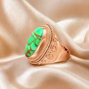 Wholesale Green Copper Turquoise <b>Ring</b> 925 Sterling Silver <b>Ring</b> Rose Gold Yellow Gold Plated Vintage Handmade Jewelry - Product Image 6