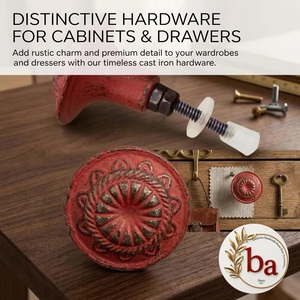 Modern Round Metal Drawer Knob Red Floral Cabinet <b>Handle</b> for Bedroom Dresser Kitchen Villa Eco-Friendly Easy Installation - Product Image 5