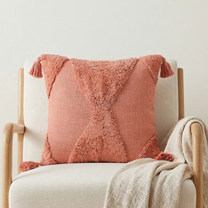 Sustainble Tufted Pillowsham Premium Quality Cotton Designer 20X20 Soft Tufted <b>Sofa</b> Throw Pillow Cover with Tassel - Product Image 1