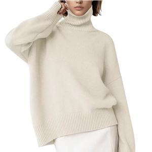 DIRECT FACTORY BANGLADESH NEW ARRIVAL CUSTOM LOGO TURTLE NECK SWEATER <b>CHUNKY</b> LONG SLEEVE <b>KNITTED</b> PULLOVER HIGH LOW HEM TRENDY - Product Image 1