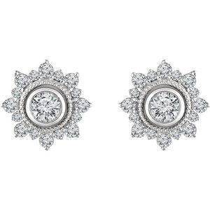 14K Gold Lotus Flower Design <b>Halo</b> Round Cut Lab Grown Diamond Stud <b>Earrings</b> - Product Image 2