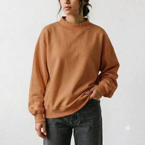 <b>Women</b> Oversized Cotton Mockneck Pullover Blank <b>Long</b> Sleeve Loose Fit Custom Logo <b>Sweatshirt</b> OEM Factory - Product Image 1