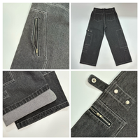 Jean cargo ample en denim de coton avec poches, coupe droite, style streetwear, fermeture éclair, cordon de serrage, décontracté pour homme