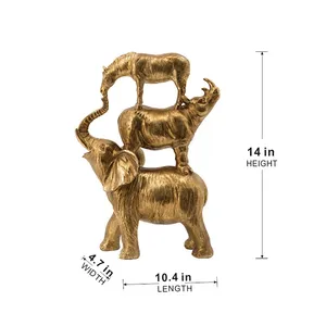 Golden Deer Figurine Handmade Metal Sculpture Contemporary Animal <b>Decor</b> for Tabletop Living Room Christmas ZE-3405B - Product Image 1