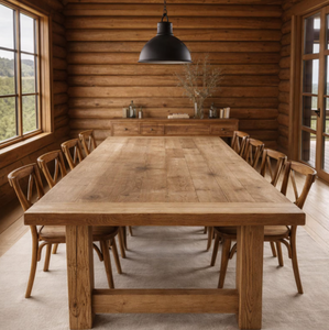 Ensemble de table et chaises en bois de manguier massif au design moderne pour salle à manger, idéal pour les écoles, les salons, l'usage commercial et domestique - Product Image 1