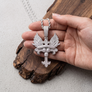 Custom Iced Out Winged Cross Pendant Necklace 925 Silver Hip Hop Jewelry Moissanite Diamond Bling Jewelry - Product Image 2