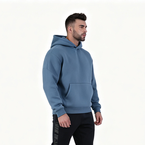 OEM Custom Logo Embroidered Puff Printing <b>Plain</b> 480GSM 70% Cotton 30% Polyester Fleece Lined Oversized Boxy Cropped <b>Men</b> <b>Hoodie</b> - Product Image 3