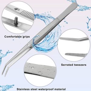 10 pinces à épiler en acier inoxydable, courbées, à pointe dentelée, multifonctionnelles, pour travaux manuels et machines à coudre, en vrac (argent), certifiées CE - Product Image 4