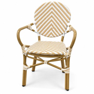 Sillón de Ratán Tejido con Respaldo Redondo, Patrón Chevron Blanco Natural, Silla de Comedor para Restaurante/Cafetería, Precio DDP EE. UU. - Product Image 1