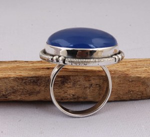 Natural Blue Jade Large Round <b>Ring</b> 925 Sterling Silver Jewelry Big Stone <b>Statement</b> <b>Ring</b> Vintage Style Blue Gemstone <b>Ring</b> for Her - Product Image 4