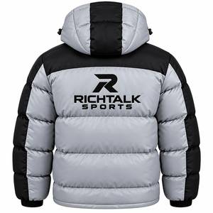 Chaqueta Acolchada con Capucha para Hombre, Cálida, Cortavientos, con Bloques de Color, Cierre de Cremallera, Estilo Deportivo, Acolchado Grueso de Poliéster, Parte Delantera Suave - Product Image 2