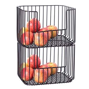 Panier à fruits à 2 niveaux à prix abordable, corbeille à fruits pour comptoir, rangement de légumes et de collations, organisateur de cuisine, noir. Panier - Product Image 2