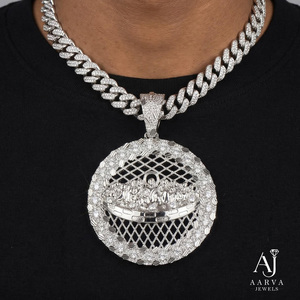 Collier pendentif disque Jésus chrétien plaqué or 18 carats avec incrustation de moissanite, chaîne à maillons ronds en maille, bijoux unisexe hip-hop pour soirée - Product Image 2