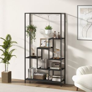 6-Tier <b>Tall</b> Metal <b>Plant</b> <b>Stand</b> with Hooks - 71 <b>Indoor</b> Shelving Unit - Rustic Brown & Black - 10 Hanging Baskets - Product Image 3