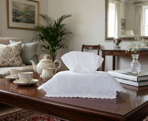 Quang Thanh Vintage personnalisé en gros broderie à la main Durable géométrique pétoncle bordure Rectangle tissu boîte couverture 100% coton - Product Image 1